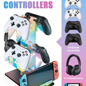 NiHome Iridescent Acrylic 2-Tier Universal Game Controller Headset Holder Rack, Modern Storage Organizer for PS5 Xbox ONE Switch Game Controllers and Headphones Anti-Slip Stable Gaming Accessory Stand