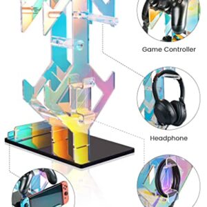 NiHome Iridescent Acrylic 2-Tier Universal Game Controller Headset Holder Rack, Modern Storage Organizer for PS5 Xbox ONE Switch Game Controllers and Headphones Anti-Slip Stable Gaming Accessory Stand