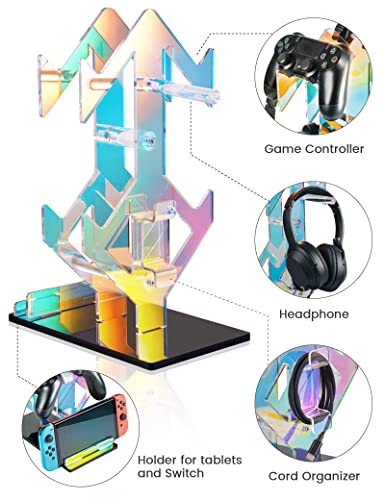 NiHome Iridescent Acrylic 2-Tier Universal Game Controller Headset Holder Rack, Modern Storage Organizer for PS5 Xbox ONE Switch Game Controllers and Headphones Anti-Slip Stable Gaming Accessory Stand