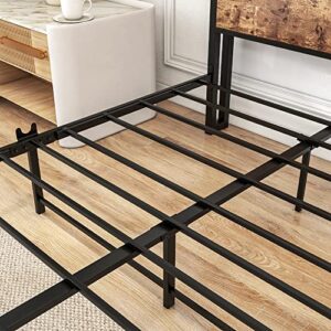 BOFENG Full Size Bed Frame with Storage Headboard/Charging Station,Heavy Duty Metal Platform Bed Frame Full,Reinforced Steel Slats Support, No Box Spring Needed/Easy Assembly/Noise Free/Rustic Brown