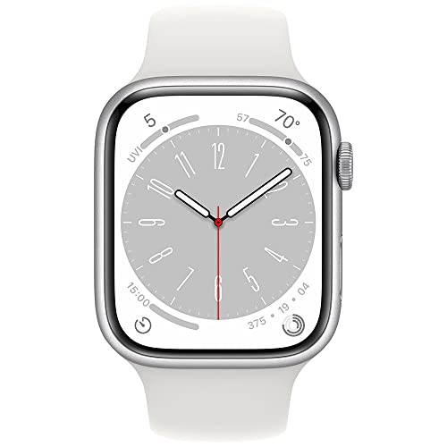 Apple Watch Series 8 (GPS + Cellular, 45MM) - Silver Aluminum Case with White Sport Band (Renewed)