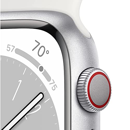 Apple Watch Series 8 (GPS + Cellular, 45MM) - Silver Aluminum Case with White Sport Band (Renewed)