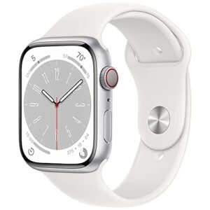apple watch series 8 (gps + cellular, 45mm) - silver aluminum case with white sport band (renewed)