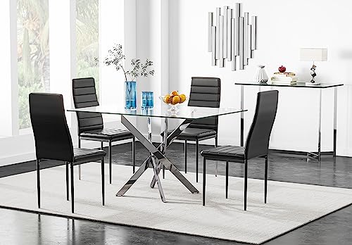 NIERN Tempered Glass Dining Table with Chromed Legs,47" Modern Rectangular Kitchen Table for Dining Room Kitchen,White