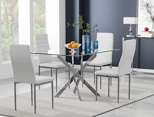 NIERN Tempered Glass Dining Table with Chromed Legs,47" Modern Rectangular Kitchen Table for Dining Room Kitchen,White