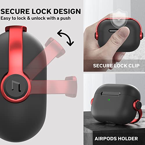 Maxjoy for AirPods Pro 2nd Generation Case Cover, AirPods Pro 2/Pro Creative Headset Earphone Protective Case with Secure Lock & Keychain Compatible with Apple Airpods Pro 2 2023 2022/Pro 2019, Red