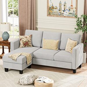 yeshomy convertible sectional small sofa l-shaped couch seat with modern linen fabric, for living room, apartment,study and office, 70", light gray