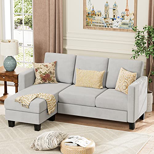 YESHOMY Convertible Sectional Small Sofa L-Shaped Couch Seat with Modern Linen Fabric, for Living Room, Apartment,Study and Office, 70", Light Gray