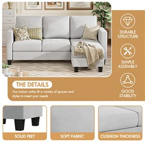 YESHOMY Convertible Sectional Small Sofa L-Shaped Couch Seat with Modern Linen Fabric, for Living Room, Apartment,Study and Office, 70", Light Gray