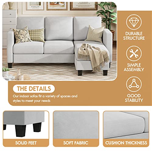 YESHOMY Convertible Sectional Small Sofa L-Shaped Couch Seat with Modern Linen Fabric, for Living Room, Apartment,Study and Office, 70", Light Gray