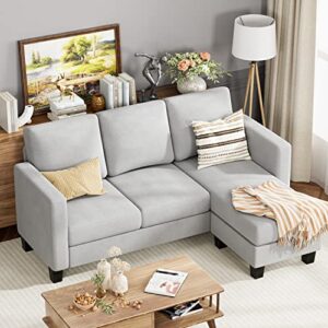 YESHOMY Convertible Sectional Small Sofa L-Shaped Couch Seat with Modern Linen Fabric, for Living Room, Apartment,Study and Office, 70", Light Gray