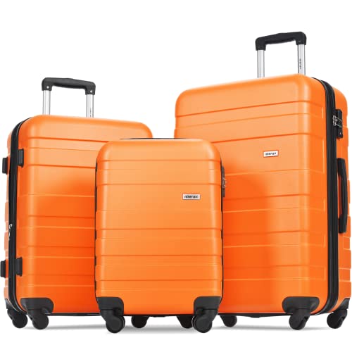 Merax 3 Piece Expandable ABS Hardshell Luggage Sets Spinner Wheel Suitcase TSA Lock Suit Case, Orange, (20/24/28)