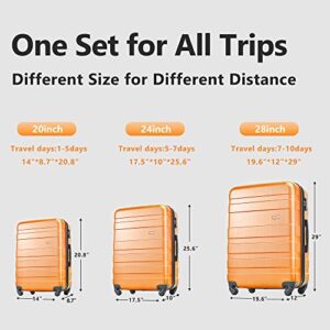 Merax 3 Piece Expandable ABS Hardshell Luggage Sets Spinner Wheel Suitcase TSA Lock Suit Case, Orange, (20/24/28)