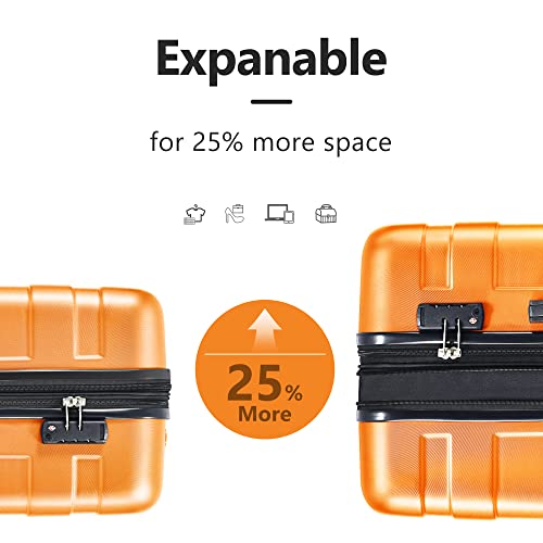 Merax 3 Piece Expandable ABS Hardshell Luggage Sets Spinner Wheel Suitcase TSA Lock Suit Case, Orange, (20/24/28)