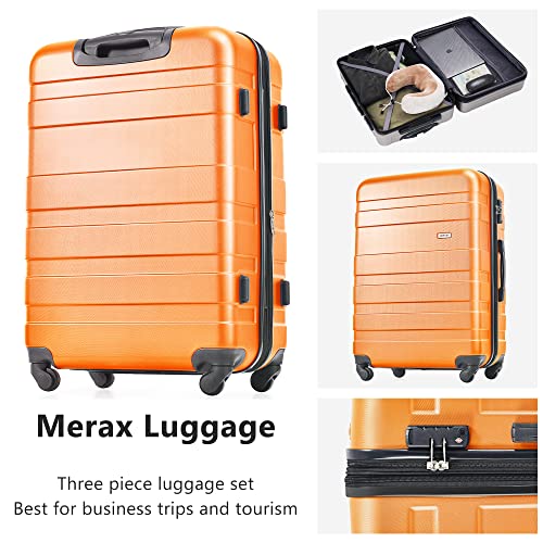 Merax 3 Piece Expandable ABS Hardshell Luggage Sets Spinner Wheel Suitcase TSA Lock Suit Case, Orange, (20/24/28)