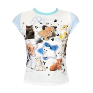 Graphic Tees for Women Y2k Tops Y2k Clothes Grunge Clothes Y2k Clothing Aesthetic Tops Aesthetic Clothes (Blue,M,Medium)