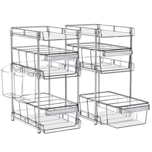 clear bathroom organizers 3 tier 2 pack, pull out organizer and storage with 2 cups, slide out drawer storage container with 12 dividers, multi-purpose bathroom organizer, kitchen under sink organizer
