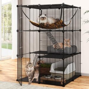yitahome cat cage indoor cat enclosures diy cat playpen metal kennel with extra large hammock for 1-2 cats, ferret, chinchilla, rabbit, small animals