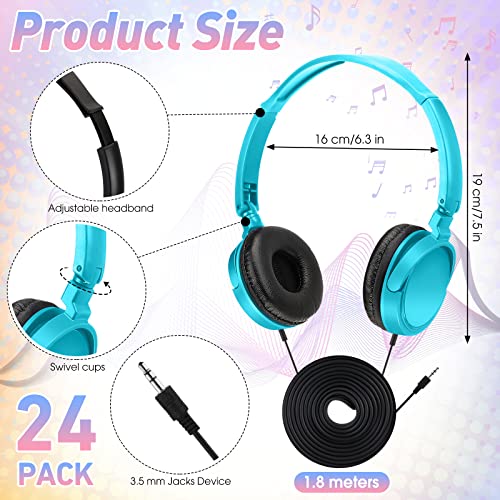 Kids Headphones Bulk 24 Pack Multi-Colors Student Headphones Wired Class Headphones Set for School Classroom Students Children Toddler Boys Girls Teen and Adult