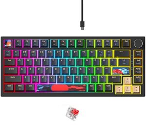fogruaden 75% wired mechanical gaming keyboard 75 percent keyboard hot swappable, red switch, rgb backlit 82 keys tkl mechanical keyboard, nkro compact keyboard with volume control knob (bluesamurai)