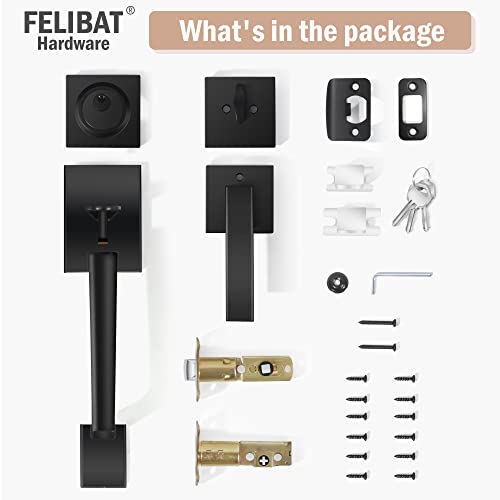 Felibat Matte Black Front Door Handle,Exterior Front Door Lock Set with Single Cylinder Deadbolt and Door Lever,Entry Door Locksets