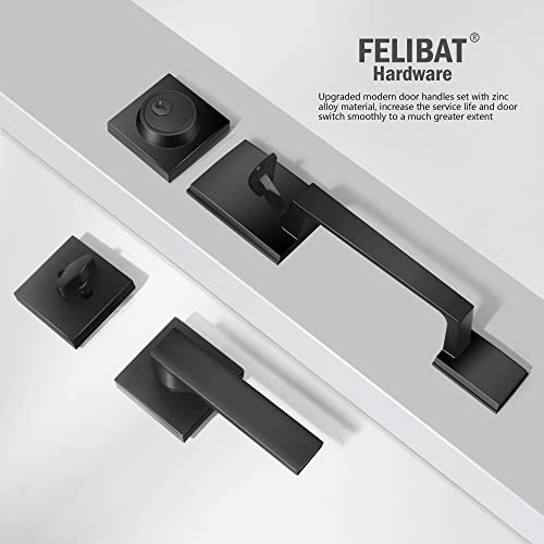 Felibat Matte Black Front Door Handle,Exterior Front Door Lock Set with Single Cylinder Deadbolt and Door Lever,Entry Door Locksets