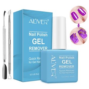 gel nail polish remover(15ml) - professional removes nail polish in 3-5 minutes, quickly & easily, not hurt nails with 1 pcs cuticle pusher + 1 pcs nail polish scraper blue
