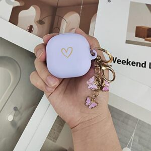 AIIEKZ Compatible with Samsung Galaxy Buds 2 / Buds Pro/Buds Live/Buds 2 Pro, Soft Silicone Case with Gold Heart Pattern with Cute Butterfly Keychain for Girls Women (Purple)