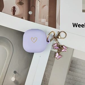 AIIEKZ Compatible with Samsung Galaxy Buds 2 / Buds Pro/Buds Live/Buds 2 Pro, Soft Silicone Case with Gold Heart Pattern with Cute Butterfly Keychain for Girls Women (Purple)
