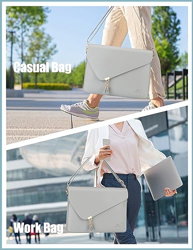 Leather Laptop Bag for Women 15.6 inch, MATEIN Messenger Bags Professional Office Work Briefcase Waterproof Business Computer Case, Stylish College Satchel Lady Crossbody Shoulder Bag for Travel, Grey