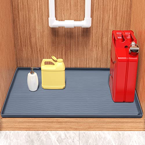 URMONA Under Sink Mat, 28'' x 22'' Under Sink Mat for Kitchen Waterproof, Silicone Under Sink Liner Drip Tray, Sink Cabinet Protector Mats for Kitchen Bathroom, Drak Grey