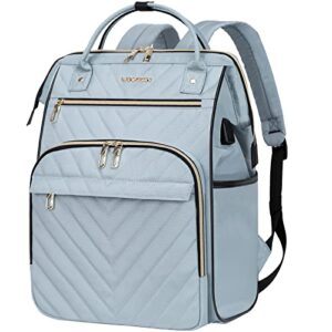 vankean 17 inch laptop backpack for women men fashion computer work bag, large capacity waterproof backpack with usb port & rfid pockets, college daypack business travel backpack, light blue