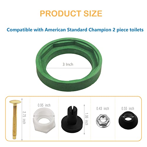 3'' Toilet Tank to Bowl Coupling Kit, Fits for American Standard Champion 4 Toilet Parts AS738756-0070A, Includes Gasket, Bolts and Other Essential Parts for Most 3 Inch Flush Valve Opening Tanks