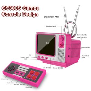 E-MODS GAMING Retro Games Console GV300S Mini TV Style 308 Video Games Player with Handheld Gamepad & AV Output - 3.0 Inch Screen Electronic Games Machine Xmas Gift for Kids Adults (Pink)