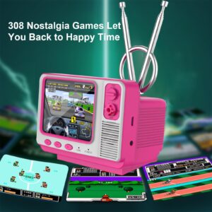 E-MODS GAMING Retro Games Console GV300S Mini TV Style 308 Video Games Player with Handheld Gamepad & AV Output - 3.0 Inch Screen Electronic Games Machine Xmas Gift for Kids Adults (Pink)