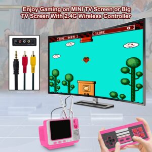 E-MODS GAMING Retro Games Console GV300S Mini TV Style 308 Video Games Player with Handheld Gamepad & AV Output - 3.0 Inch Screen Electronic Games Machine Xmas Gift for Kids Adults (Pink)