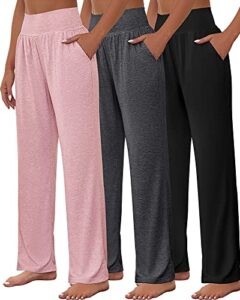 neer 3 pcs women's wide leg yoga pant comfy loose sweatpants high waist lounge casual athletic pant workout joggers pant (black, dark gray, pink,xx-large)