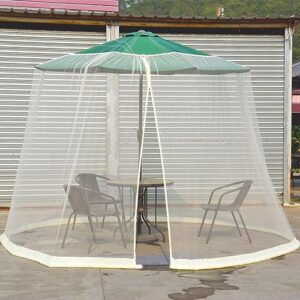 7.5-11 ft beige patio umbrella mosquito net, polyester mesh umbrella screen, universal canopy umbrella mosquito netting with zipper door and adjustable rope, fits outdoor umbrellas and patio tables