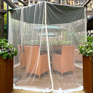 7.5-11 FT Beige Patio Umbrella Mosquito Net, Polyester Mesh Umbrella Screen, Universal Canopy Umbrella Mosquito Netting with Zipper Door and Adjustable Rope, Fits Outdoor Umbrellas and Patio Tables