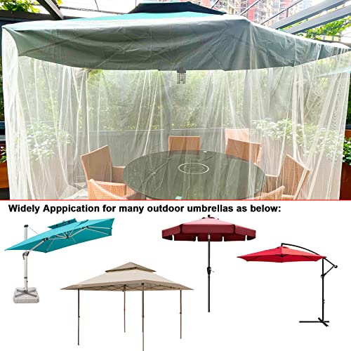 7.5-11 FT Beige Patio Umbrella Mosquito Net, Polyester Mesh Umbrella Screen, Universal Canopy Umbrella Mosquito Netting with Zipper Door and Adjustable Rope, Fits Outdoor Umbrellas and Patio Tables