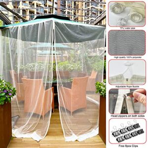 7.5-11 FT Beige Patio Umbrella Mosquito Net, Polyester Mesh Umbrella Screen, Universal Canopy Umbrella Mosquito Netting with Zipper Door and Adjustable Rope, Fits Outdoor Umbrellas and Patio Tables