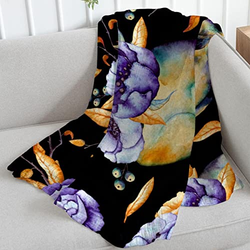 VBFOFBV Bedding Fleece Blanket Comfort Fluffy for Boys Girls, Skull Purple Flower Retro