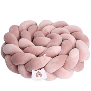 kogiti 3 strand round knit cushion soft knot throw pillow handmade braided plush decor for couch sofa bed (light pinkish brown,160 inch)