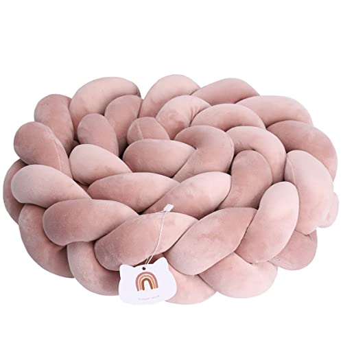 KOGITI 3 Strand Round Knit Cushion Soft Knot Throw Pillow Handmade Braided Plush Decor for Couch Sofa Bed (Light Pinkish Brown,160 Inch)