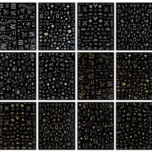 JMEOWIO 12 Sheets Moon Star Sun Nail Art Stickers Decals Self-Adhesive Pegatinas Uñas Gold Silver Nail Supplies Nail Art Design Decoration Accessories