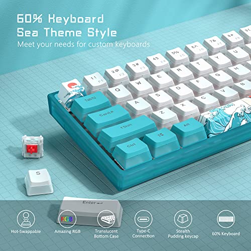 Womier 60% Percent Keyboard, WK61 Mechanical RGB Wired Gaming Keyboard, Hot-Swappable Keyboard with PBT Keycaps for Windows PC Gamers - Linear Red Switch