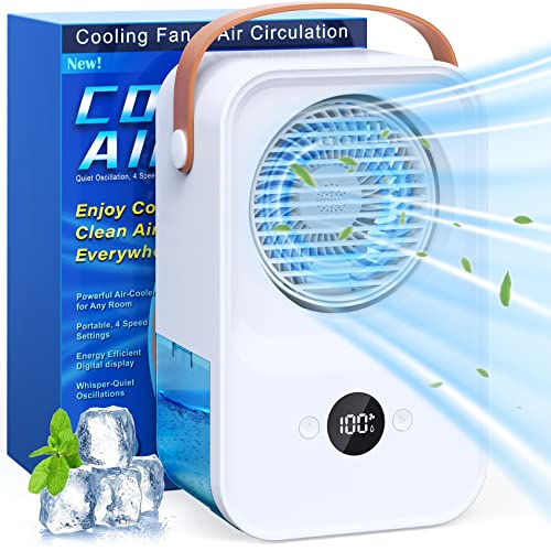 XL Evaporative Air Conditioner Portable Air Cooler,Powerful 4-Speed,Quiet, 650 ML Water Tank,Display Prower Desktop Cooling Fan For Bedroom, Office, Living Room & More