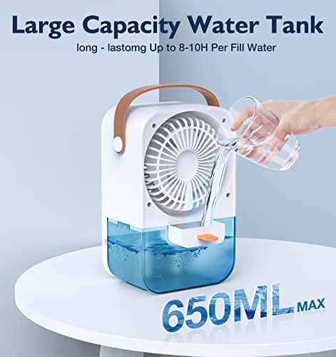 XL Evaporative Air Conditioner Portable Air Cooler,Powerful 4-Speed,Quiet, 650 ML Water Tank,Display Prower Desktop Cooling Fan For Bedroom, Office, Living Room & More