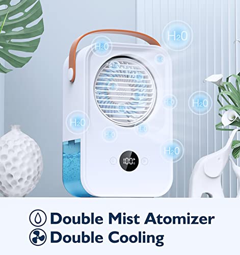 XL Evaporative Air Conditioner Portable Air Cooler,Powerful 4-Speed,Quiet, 650 ML Water Tank,Display Prower Desktop Cooling Fan For Bedroom, Office, Living Room & More