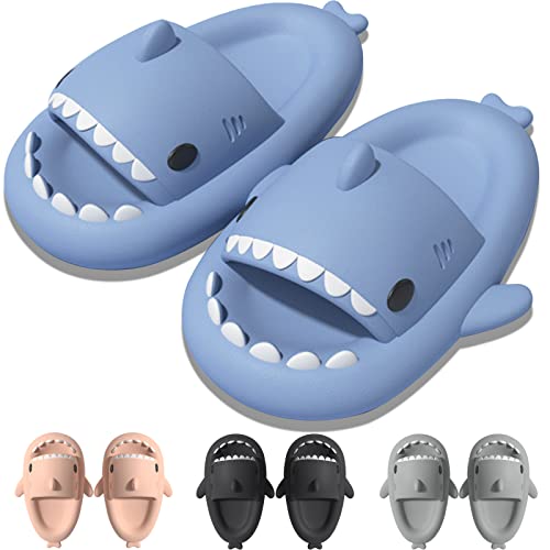 EECH Boys Girls Cloud Shark Slides Kids, 2023 Big Kid Shark Slippers, Upgraded Thick Sole Shark Sandals Shark Shoes Non-Slip for Kids Outdoor Indoor Summer(Blue, 10-11 Little Kid)